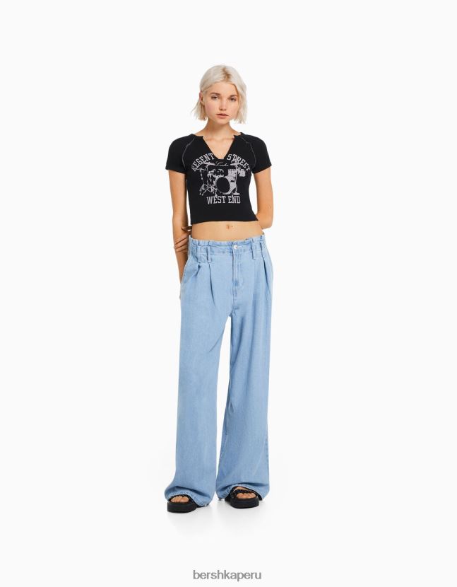 gris Bershka mujer camiseta de manga corta con costuras en contraste 806J6B292