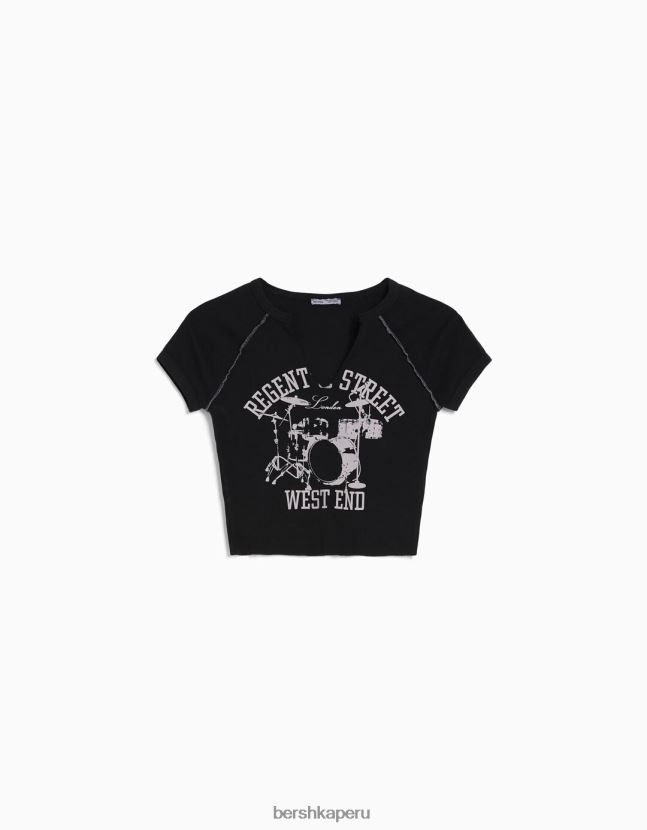 gris Bershka mujer camiseta de manga corta con costuras en contraste 806J6B292