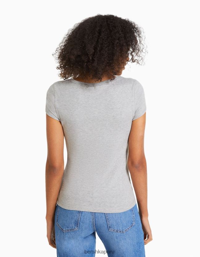 gris Bershka mujer camiseta de manga corta con cuello redondo 806J6B567
