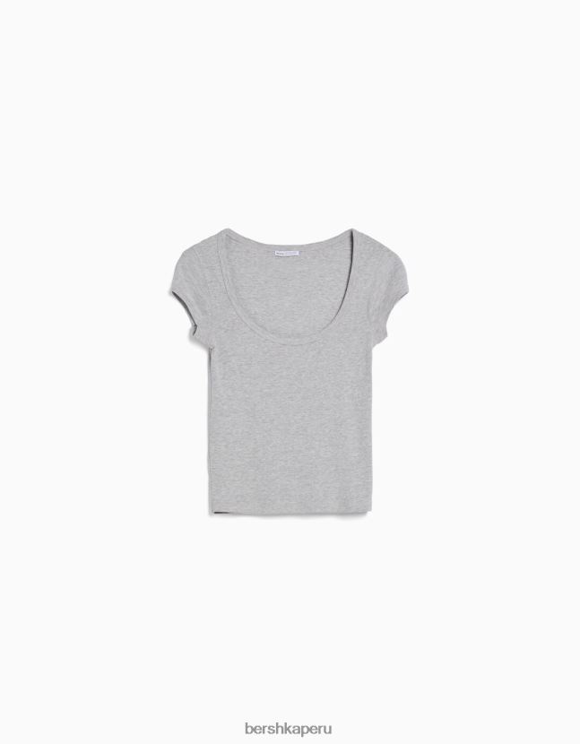 gris Bershka mujer camiseta de manga corta con cuello redondo 806J6B567
