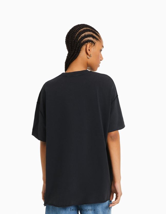 gris Bershka mujer camiseta de manga corta con estampado 806J6B361