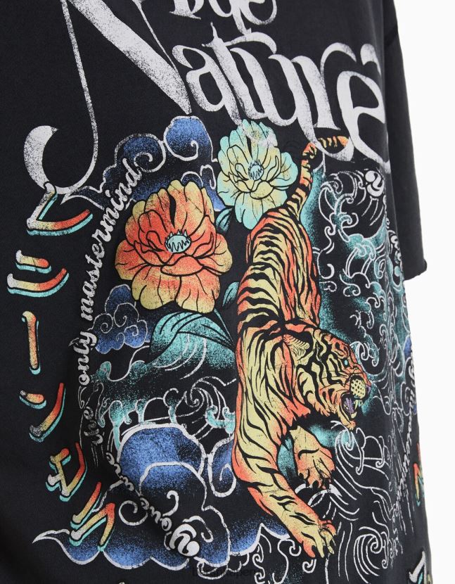 gris Bershka mujer camiseta de manga corta con estampado 806J6B361