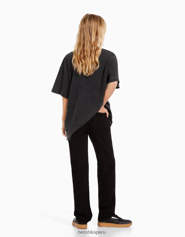 gris Bershka mujer camiseta de manga corta con estampado 806J6B550