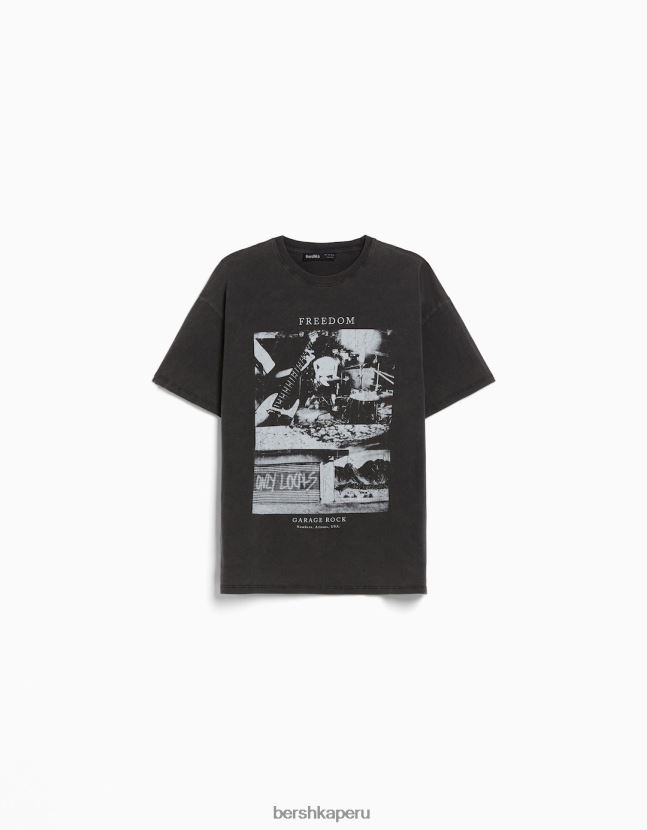gris Bershka mujer camiseta de manga corta con estampado 806J6B550