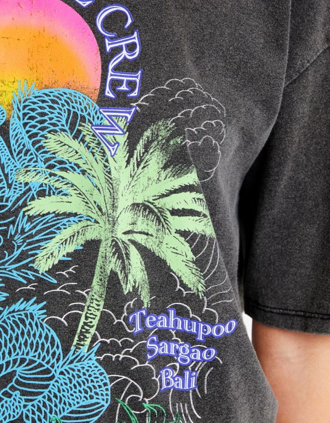 gris Bershka mujer camiseta de manga corta con estampado de efecto desgastado 806J6B467