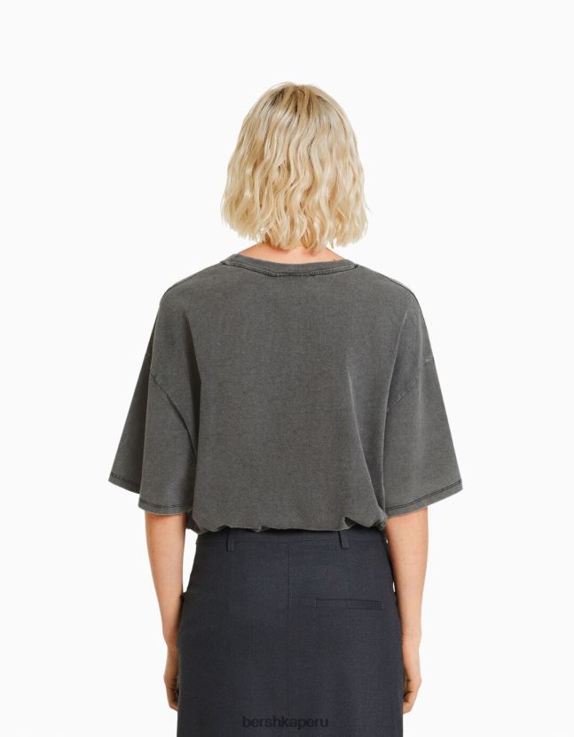 gris Bershka mujer camiseta de manga corta con estampado de miércoles 806J6B475