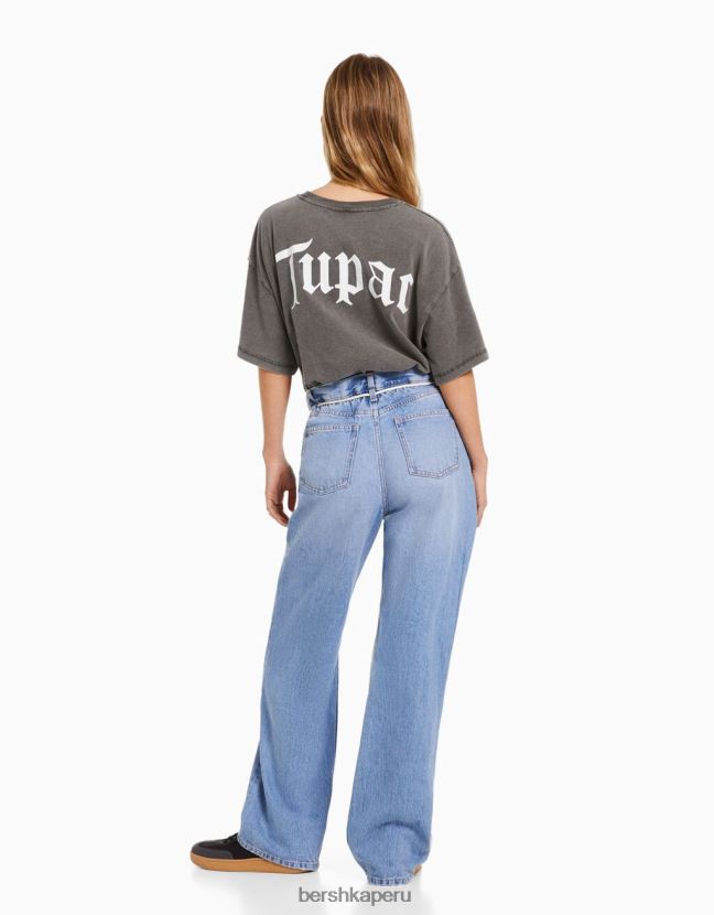 gris Bershka mujer camiseta de manga corta con estampado de tupac 806J6B2068