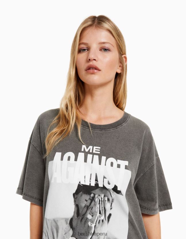 gris Bershka mujer camiseta de manga corta con estampado de tupac 806J6B2068