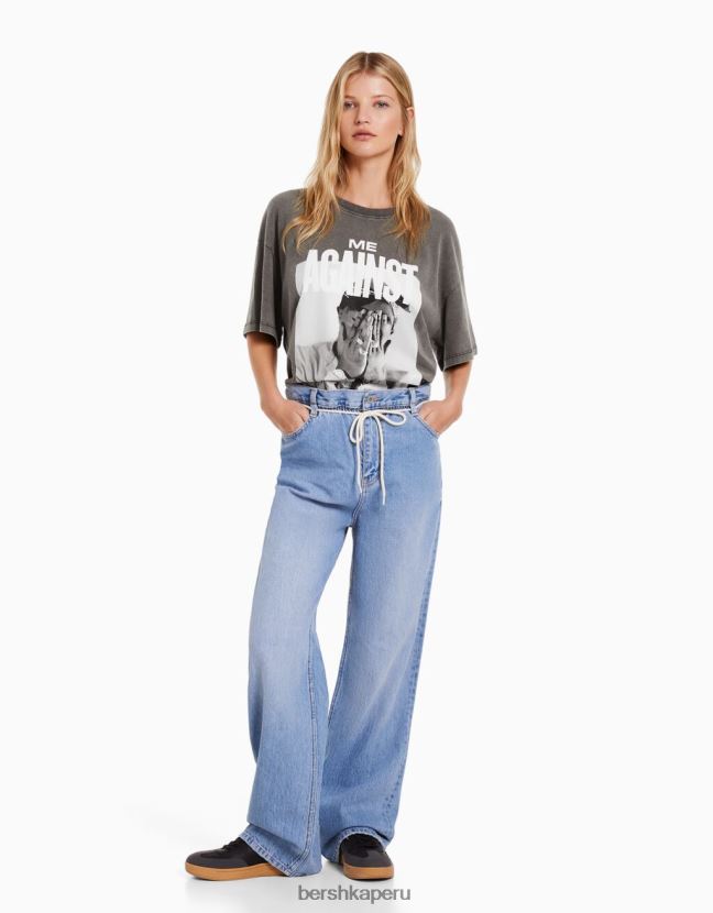 gris Bershka mujer camiseta de manga corta con estampado de tupac 806J6B2068