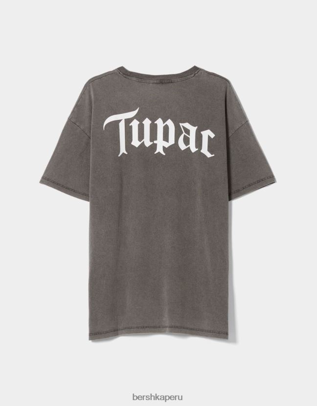 gris Bershka mujer camiseta de manga corta con estampado de tupac 806J6B2068