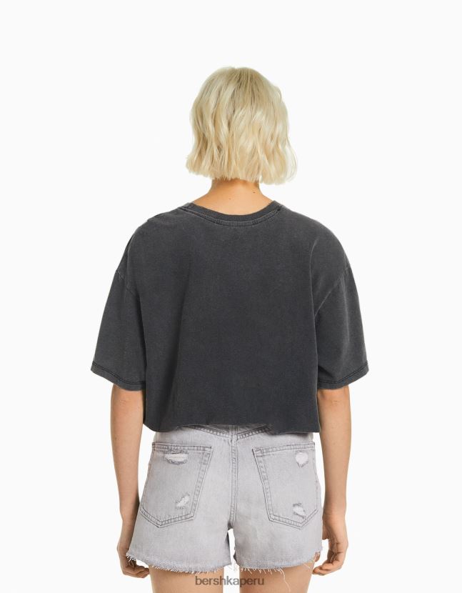 gris Bershka mujer camiseta de manga corta con estampado de tupac 806J6B338
