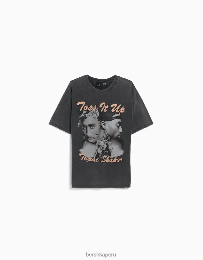 gris Bershka mujer camiseta de manga corta con estampado de tupac 806J6B338