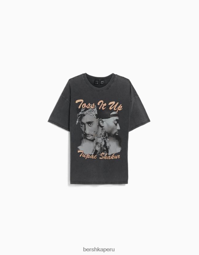 gris Bershka mujer camiseta de manga corta con estampado de tupac 806J6B341