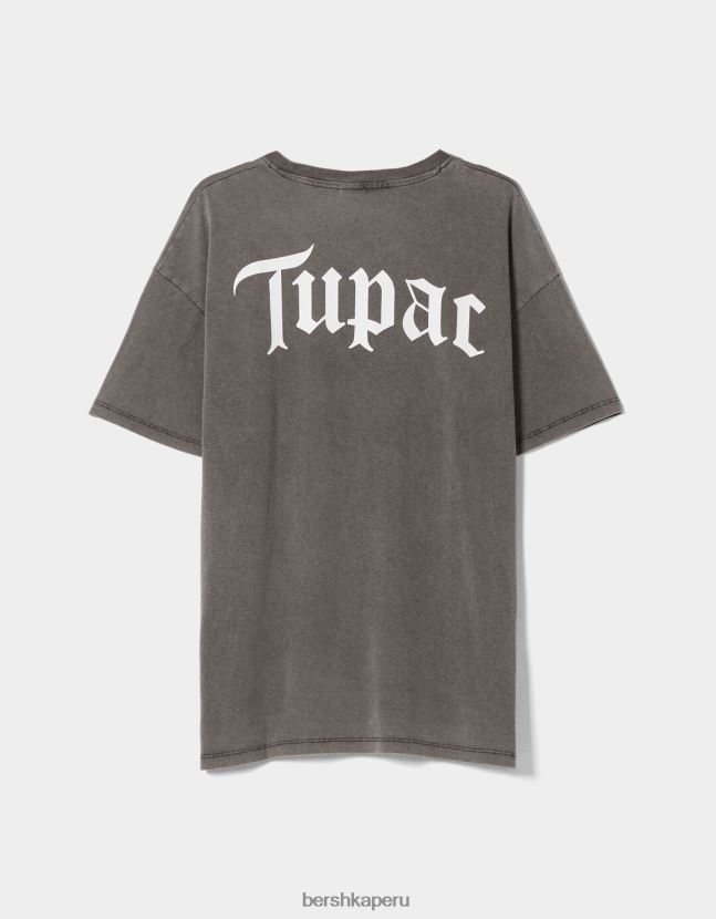 gris Bershka mujer camiseta de manga corta con estampado de tupac 806J6B555