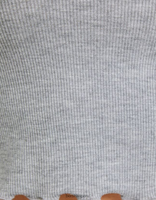 gris Bershka mujer camiseta de manga larga con cuello redondo 806J6B577