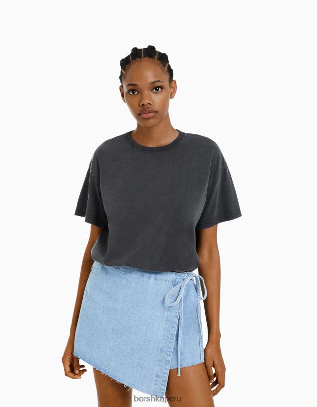 gris Bershka mujer camiseta oversize de manga corta 806J6B323