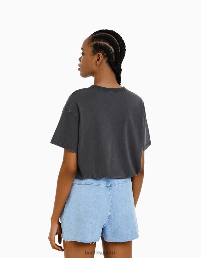 gris Bershka mujer camiseta oversize de manga corta 806J6B323