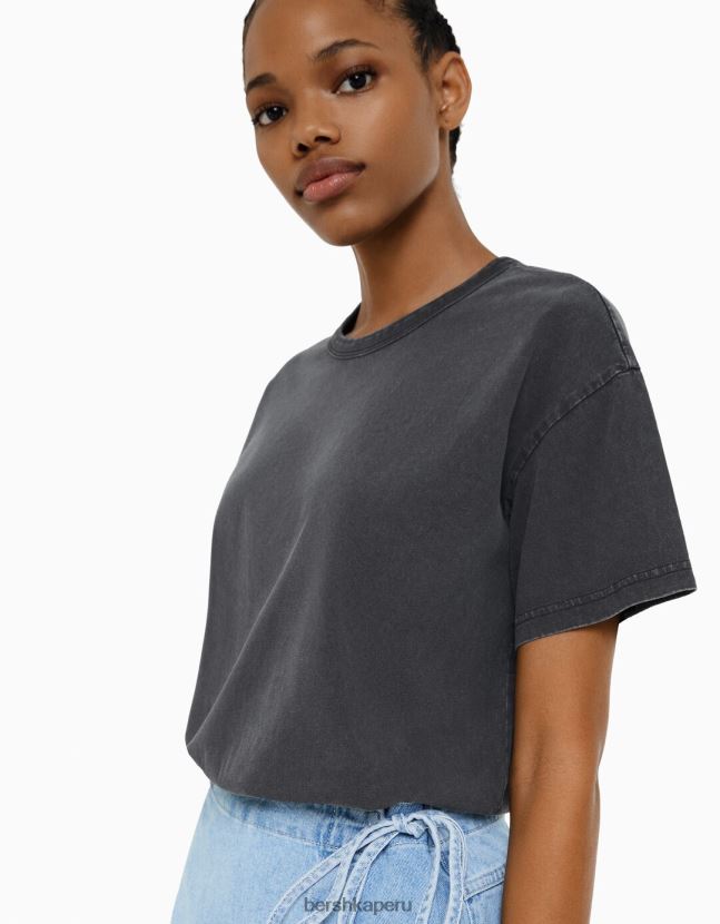 gris Bershka mujer camiseta oversize de manga corta 806J6B323