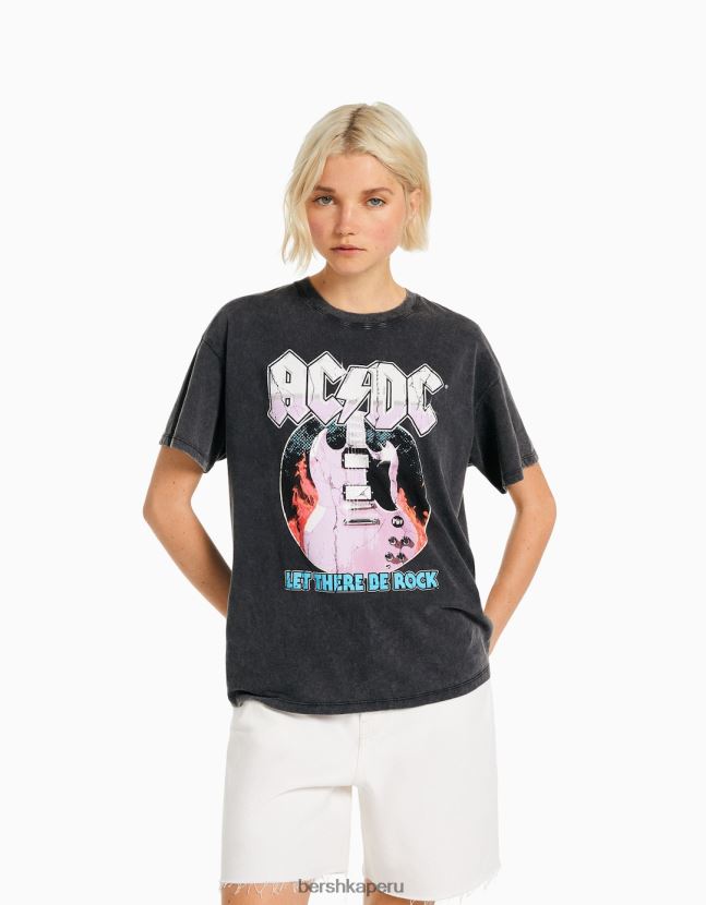 gris Bershka mujer playera de manga corta con estampado ac/dc 806J6B471