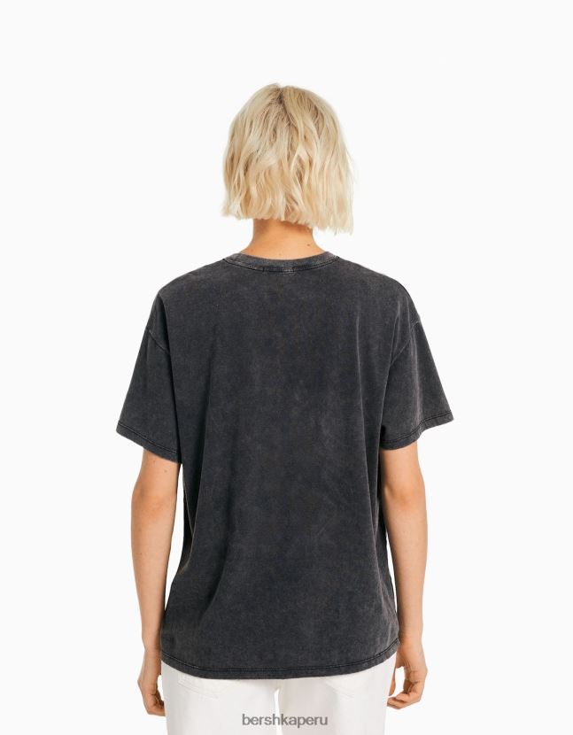 gris Bershka mujer playera de manga corta con estampado ac/dc 806J6B471