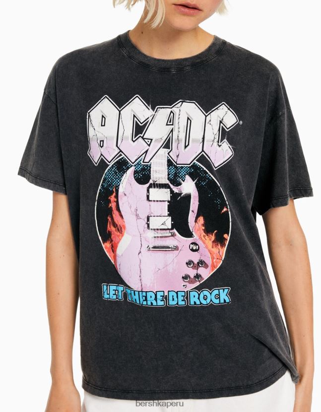 gris Bershka mujer playera de manga corta con estampado ac/dc 806J6B471
