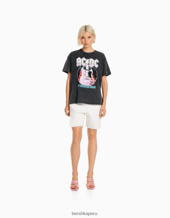 gris Bershka mujer playera de manga corta con estampado ac/dc 806J6B471