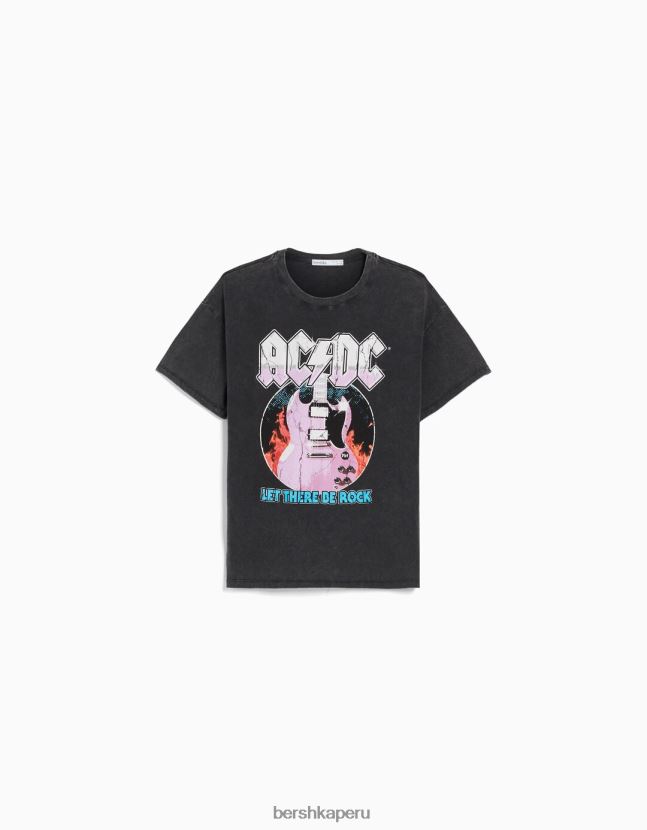 gris Bershka mujer playera de manga corta con estampado ac/dc 806J6B471
