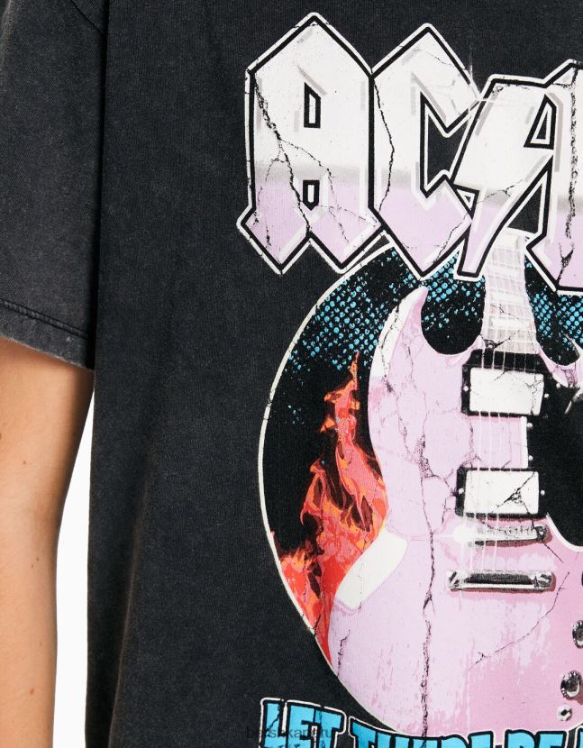 gris Bershka mujer playera de manga corta con estampado ac/dc 806J6B471