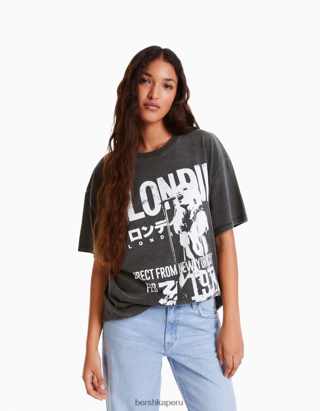 gris Bershka mujer playera de manga corta con estampado blondie 806J6B551