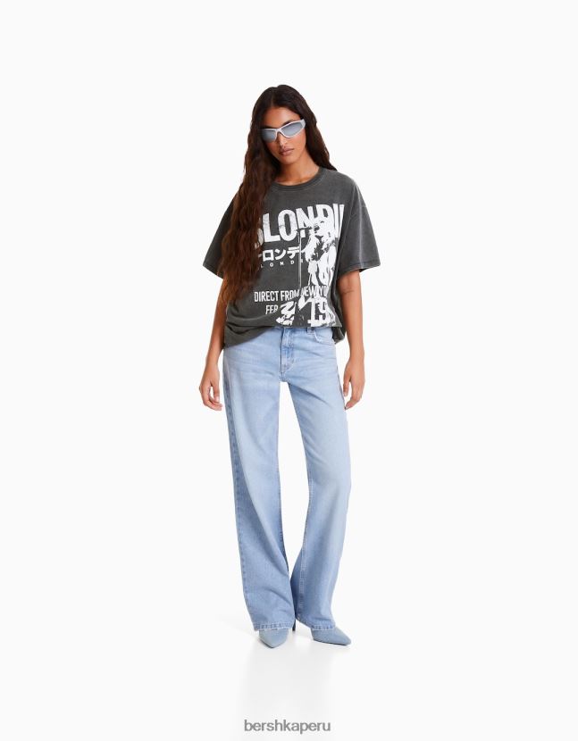 gris Bershka mujer playera de manga corta con estampado blondie 806J6B551