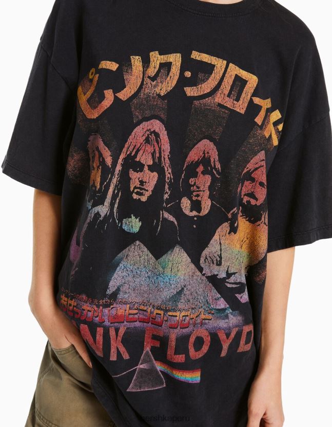gris Bershka mujer playera de manga corta con estampado de Pink Floyd 806J6B558