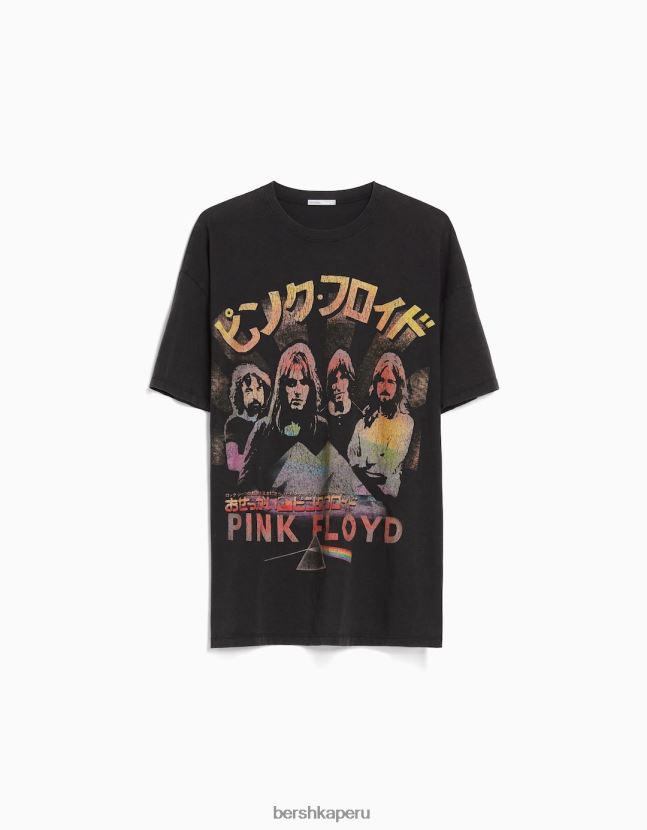 gris Bershka mujer playera de manga corta con estampado de Pink Floyd 806J6B558