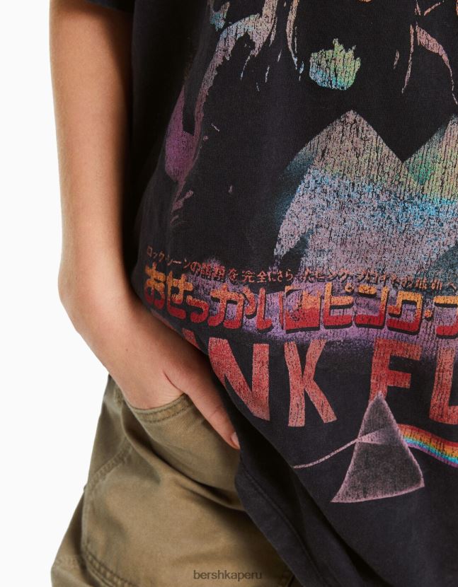 gris Bershka mujer playera de manga corta con estampado de Pink Floyd 806J6B558