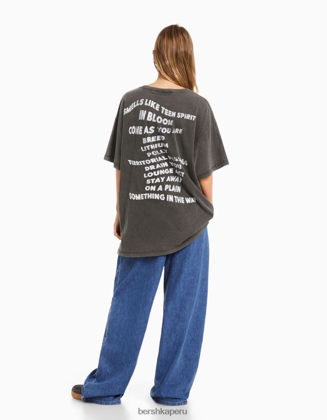 gris Bershka mujer playera de manga corta con estampado de nirvana 806J6B556