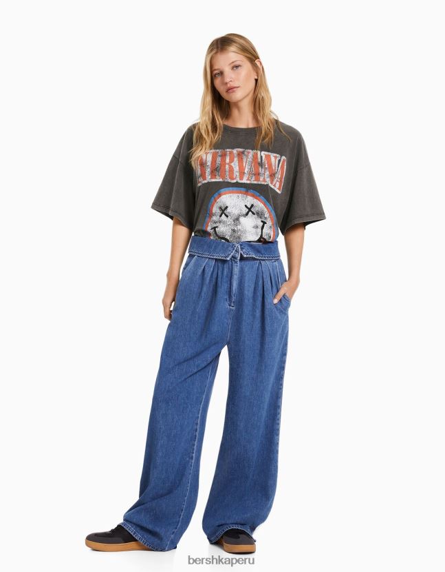 gris Bershka mujer playera de manga corta con estampado de nirvana 806J6B556