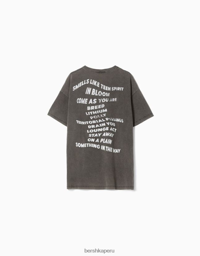 gris Bershka mujer playera de manga corta con estampado de nirvana 806J6B556