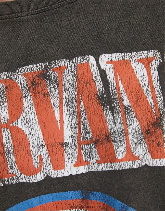 gris Bershka mujer playera de manga corta con estampado de nirvana 806J6B556