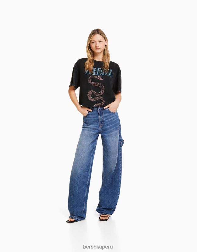 gris Bershka mujer playera de manga corta con estampado de nirvana 806J6B557