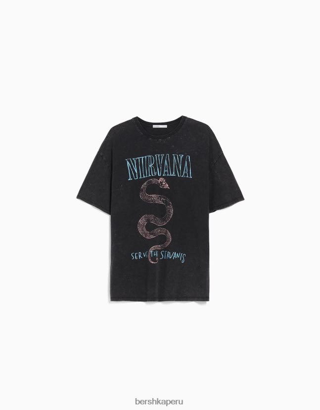 gris Bershka mujer playera de manga corta con estampado de nirvana 806J6B557