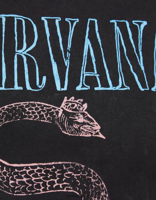 gris Bershka mujer playera de manga corta con estampado de nirvana 806J6B557