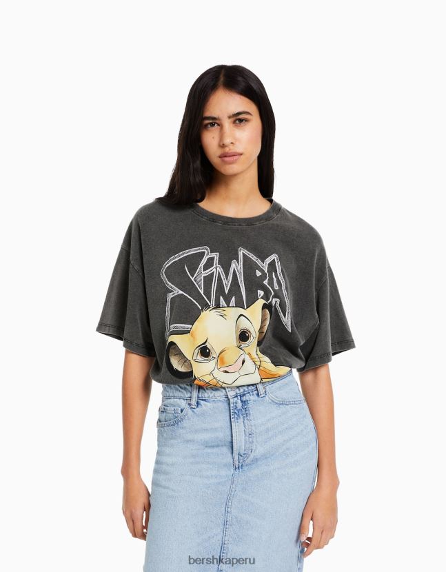 gris Bershka mujer playera de manga corta con estampado de simba 806J6B600