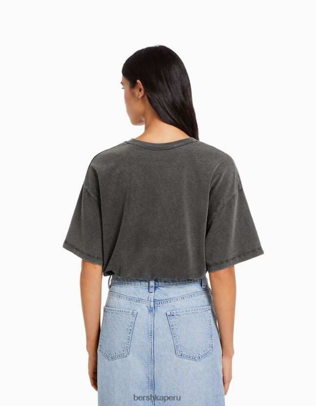 gris Bershka mujer playera de manga corta con estampado de simba 806J6B600