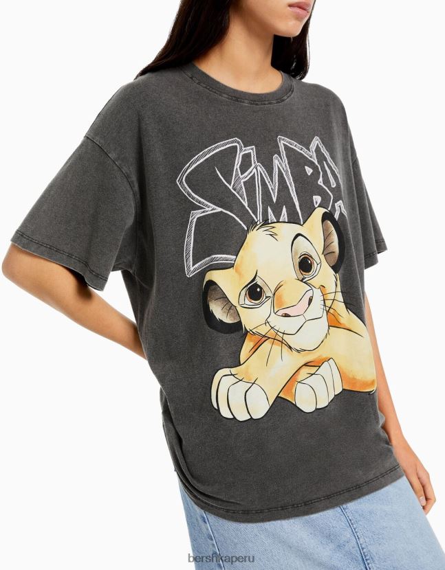 gris Bershka mujer playera de manga corta con estampado de simba 806J6B600