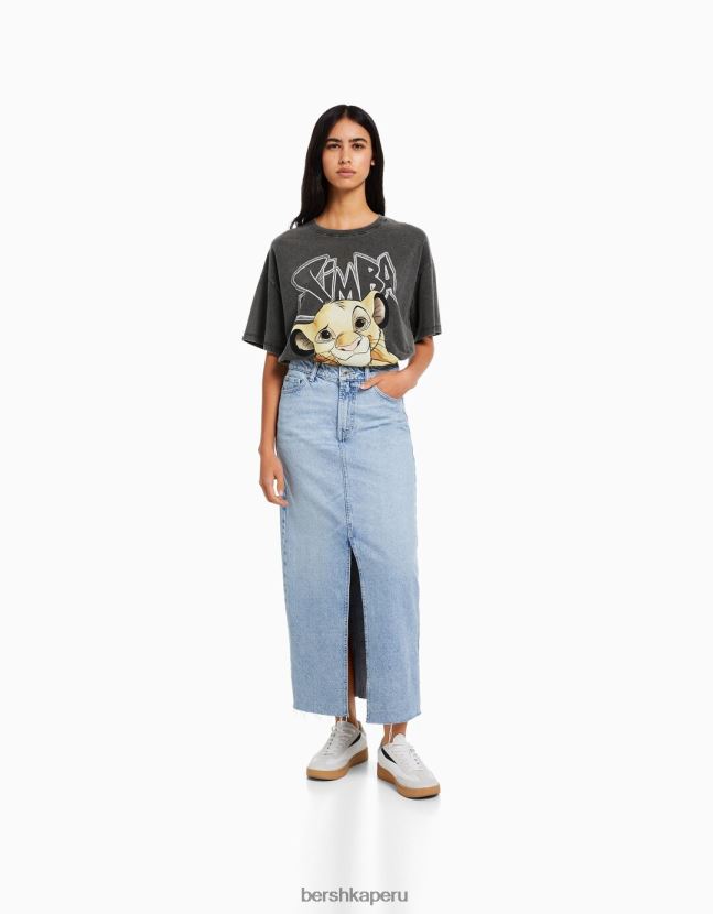 gris Bershka mujer playera de manga corta con estampado de simba 806J6B600