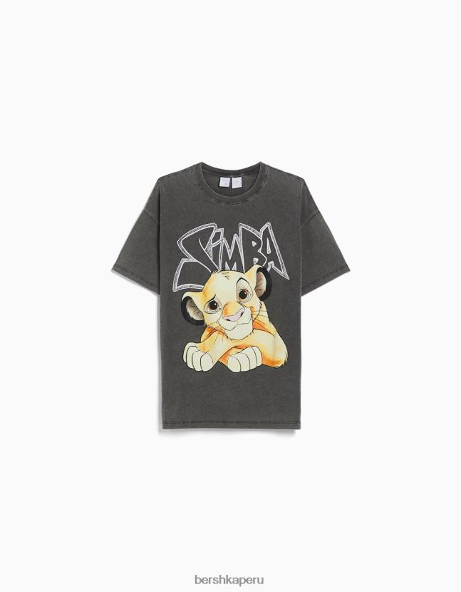 gris Bershka mujer playera de manga corta con estampado de simba 806J6B600