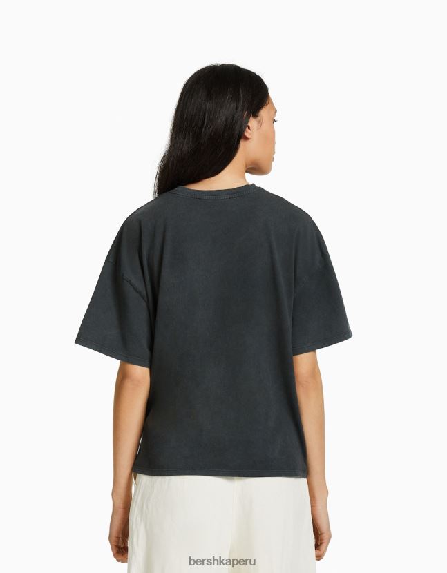 gris Bershka mujer playera oversize de manga corta estampada 806J6B430