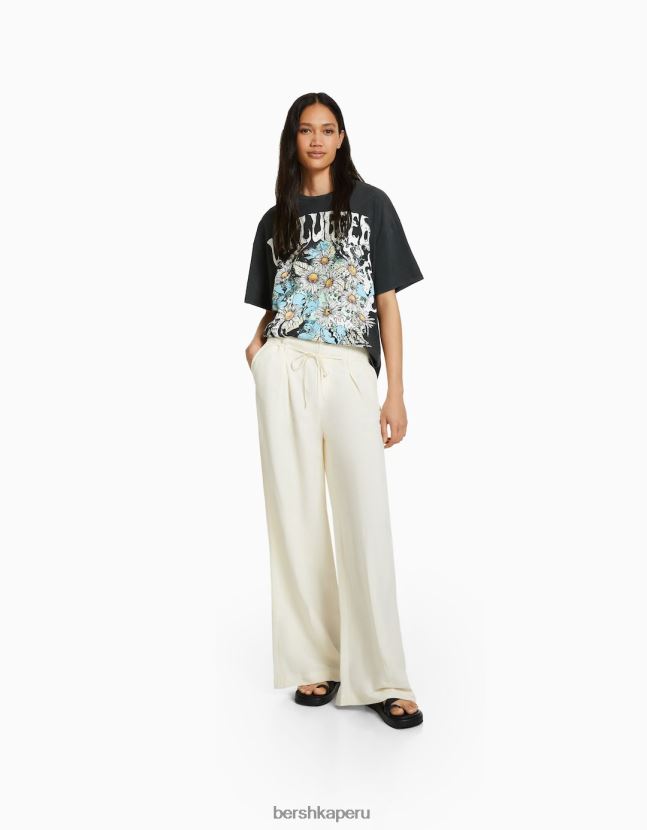 gris Bershka mujer playera oversize de manga corta estampada 806J6B430