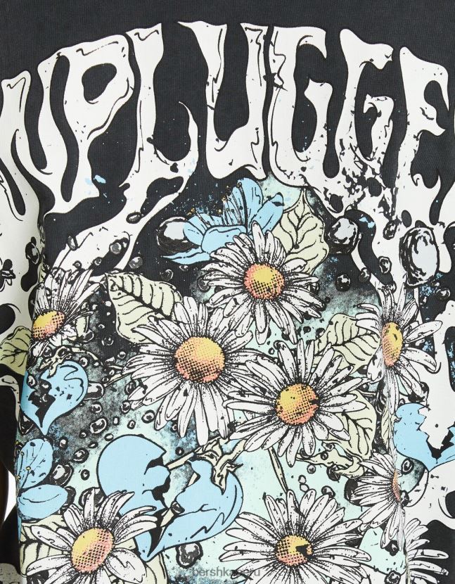 gris Bershka mujer playera oversize de manga corta estampada 806J6B430