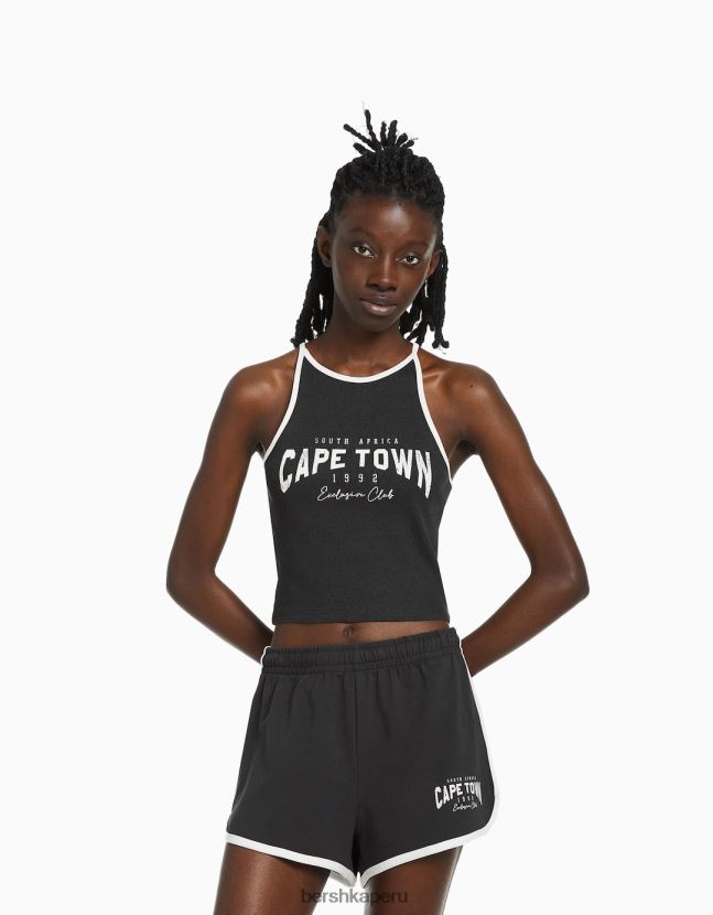 gris oscuro Bershka mujer camiseta de canalé estampada con tirantes 806J6B887