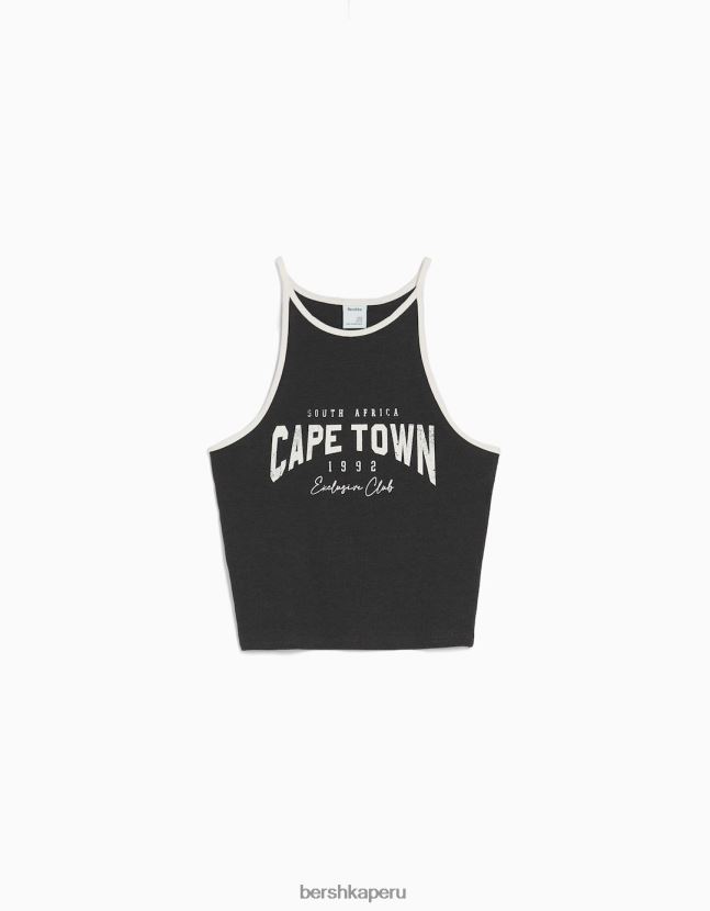 gris oscuro Bershka mujer camiseta de canalé estampada con tirantes 806J6B887